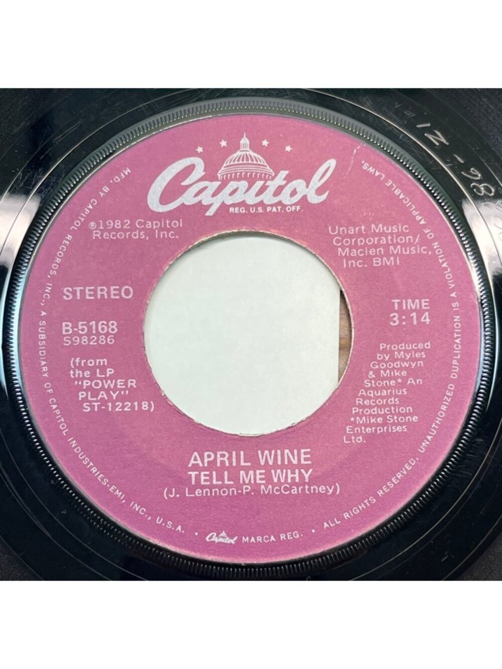 April Wine Tell Me Why / Runners in the Night 45 Vinyl 80s Hard Rock Capitol VG+